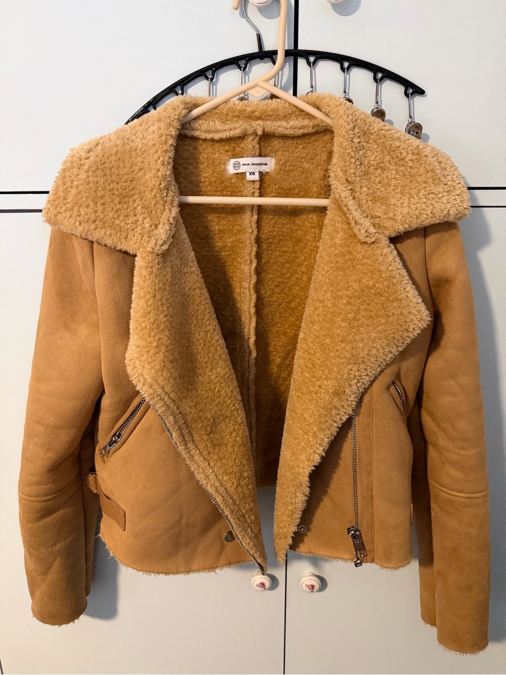 Diamond Supply Co. Tan Faux Shearling Moto Jacket